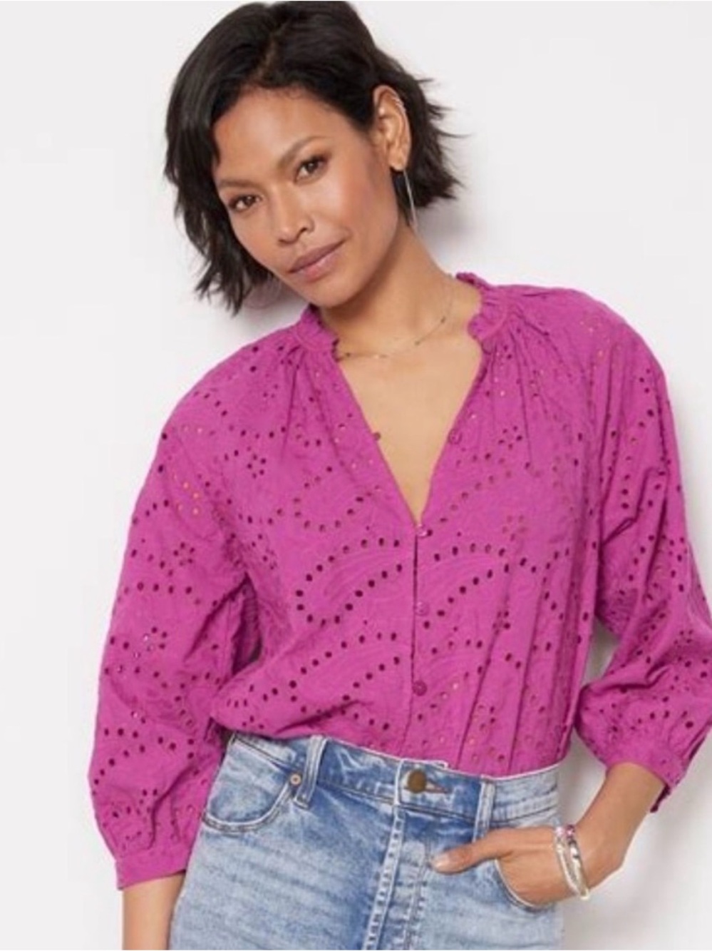 Evereve Magenta Eyelet Blouse